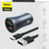 Baseus Golden Contactor Pro car charger, 2x USB, 40W + cable USB to USB-C 1m TZCCJD-A0G - Image 3